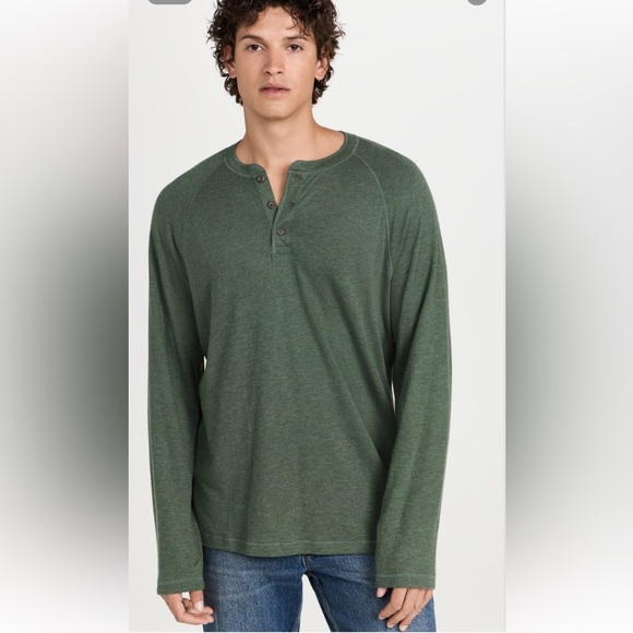 Faherty Cloud Cotton Long-Sleeve Henley Green Heather Size Large - Picture 1 of 9